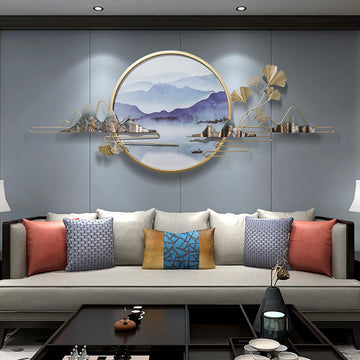 Modern Ginkgo Leaves Metal Wall Decor with Landscape Patterns